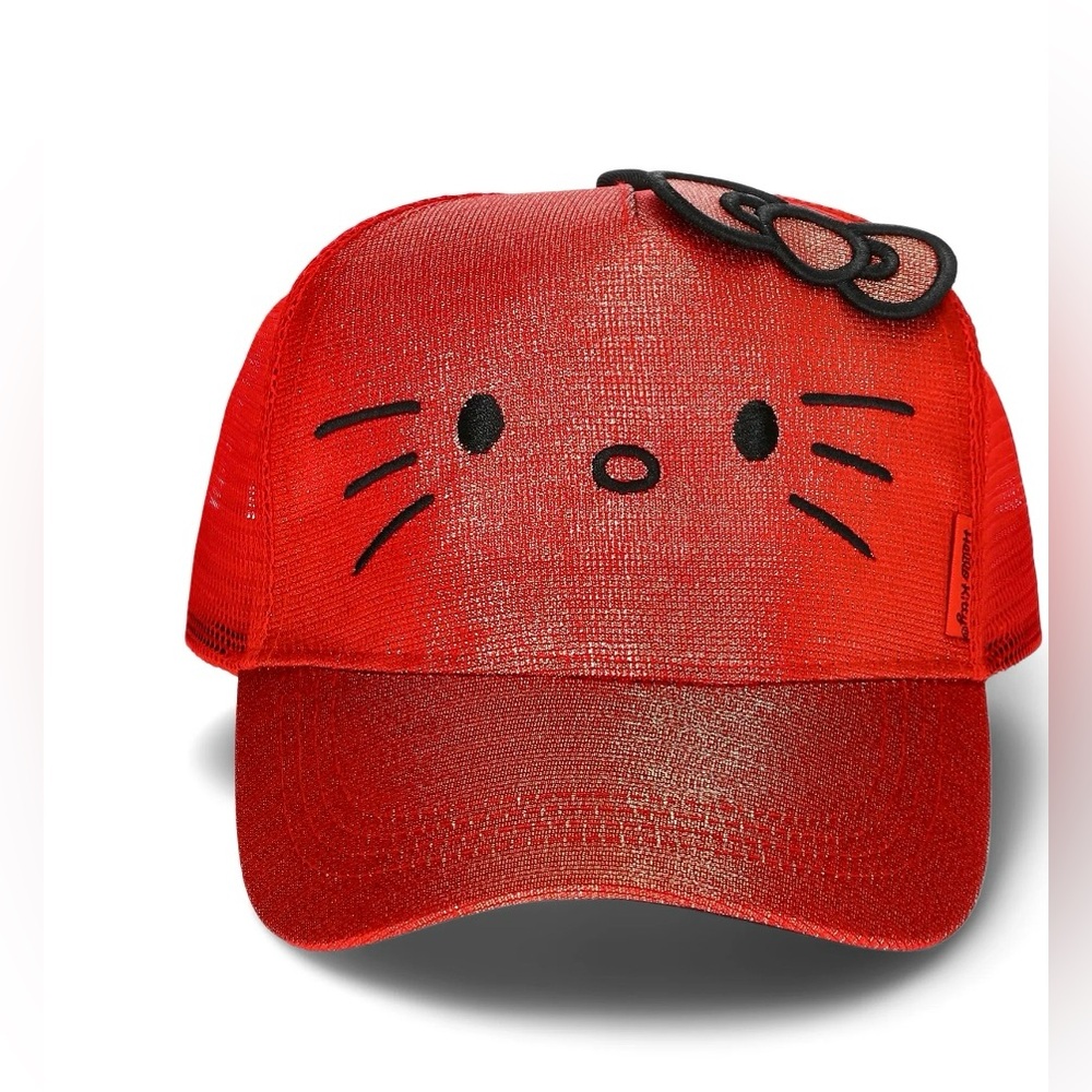 Hello Kitty Red Metallic Trucker Hat NWT Adjustable Glitter Baseball Cap